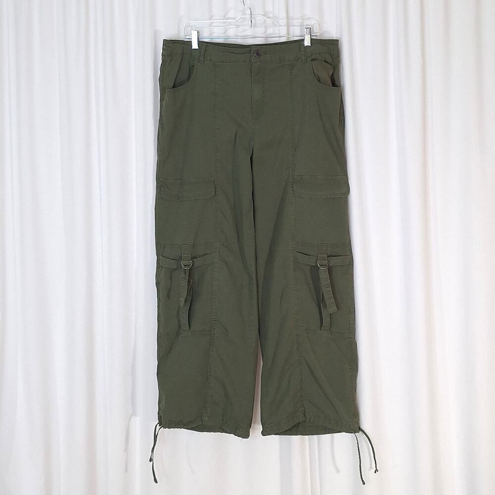 No Boundaries Women's Cargo Pants XL 16/18 Olive Green High Rise Drawstring Y2K